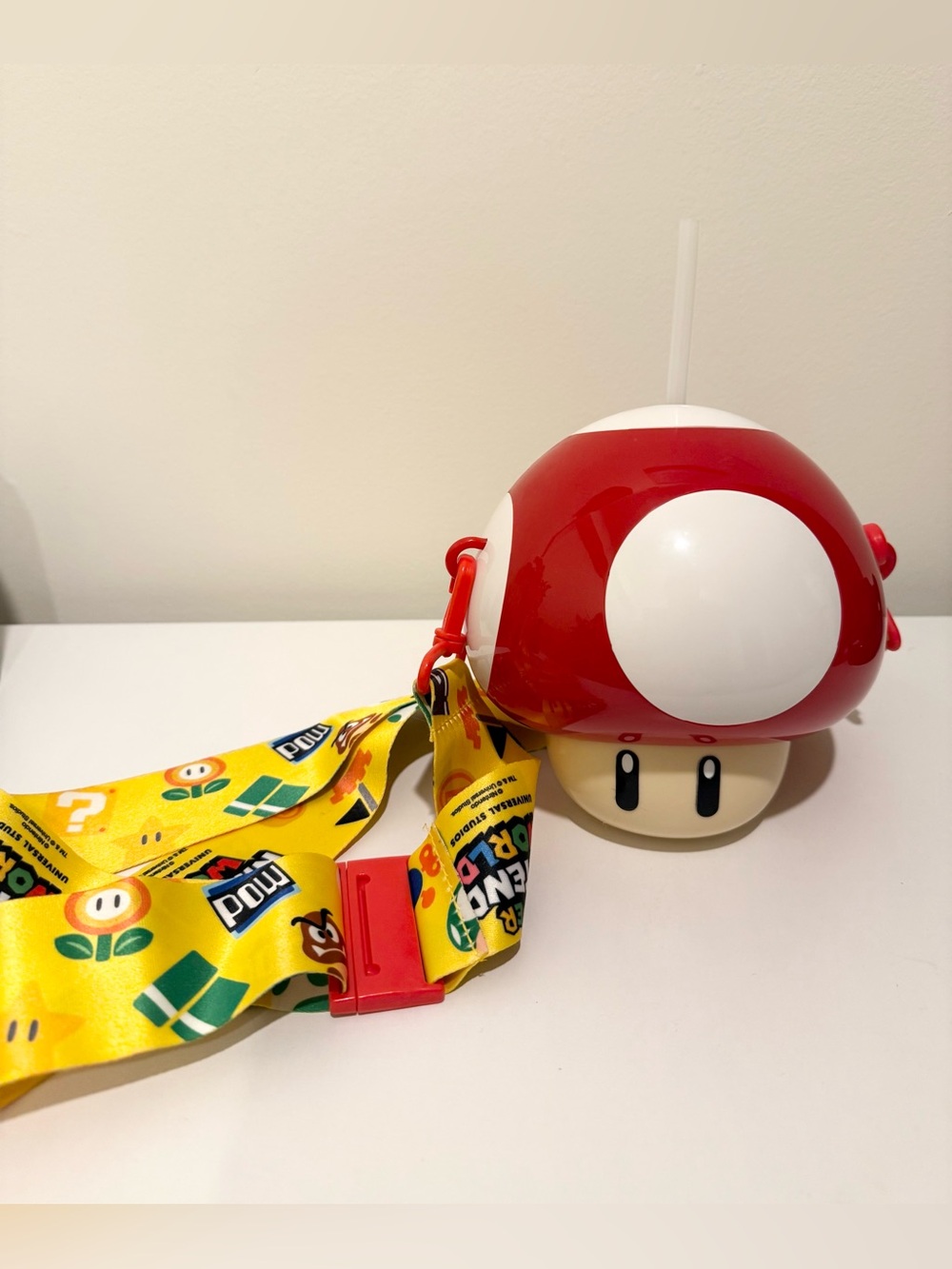 Mario Super Nintendo world mushroom cup with lanyard
